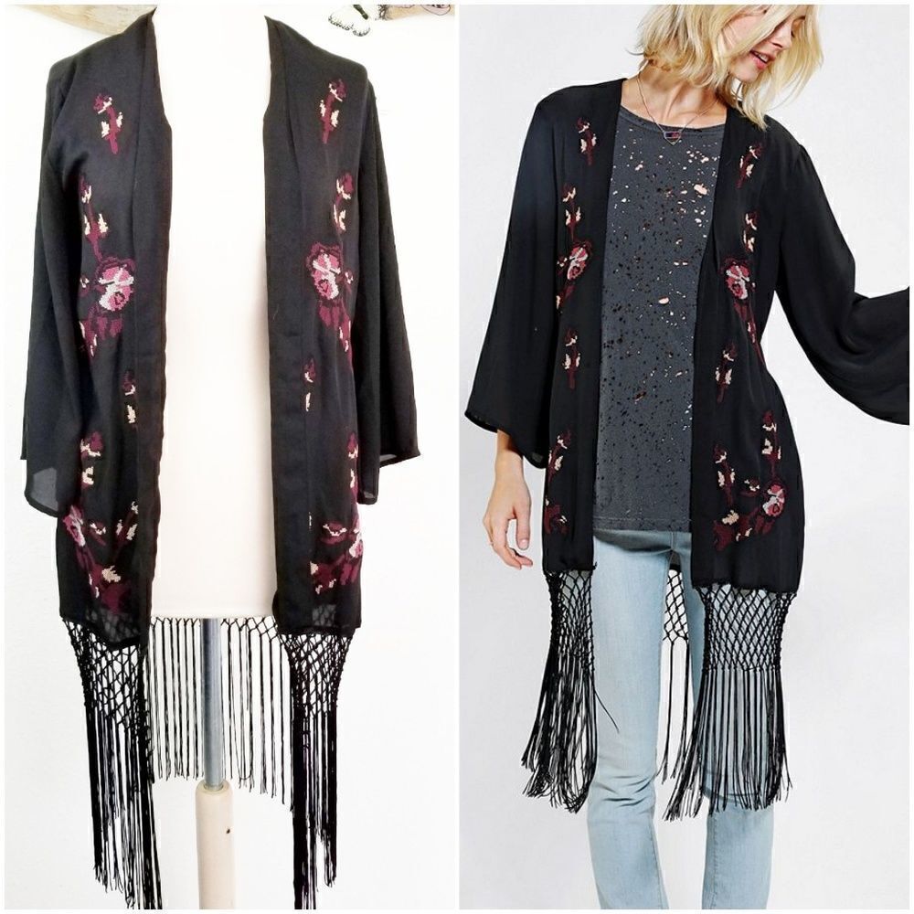 Staring at stars black embroidered fringe duster